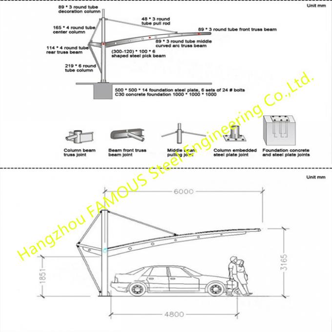 Baja Tahan Air PVDF PTFE Struktur Membran Tarik Gudang Parkir Mobil 0